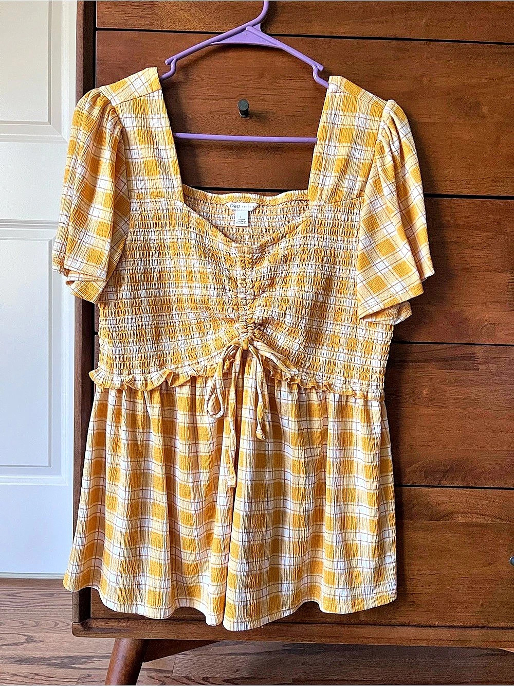 Cato Plaid Smocked Blouse Large
